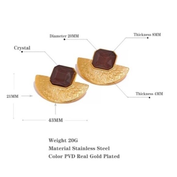 18K Gold Plated Vintage Brown Stud Earrings - Picture 4 of 7